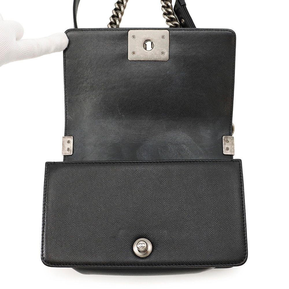 Chanel Chain Shoulder Bag Boy Small Quilted CC Logo Caviar Leather Boy Black — view 7
