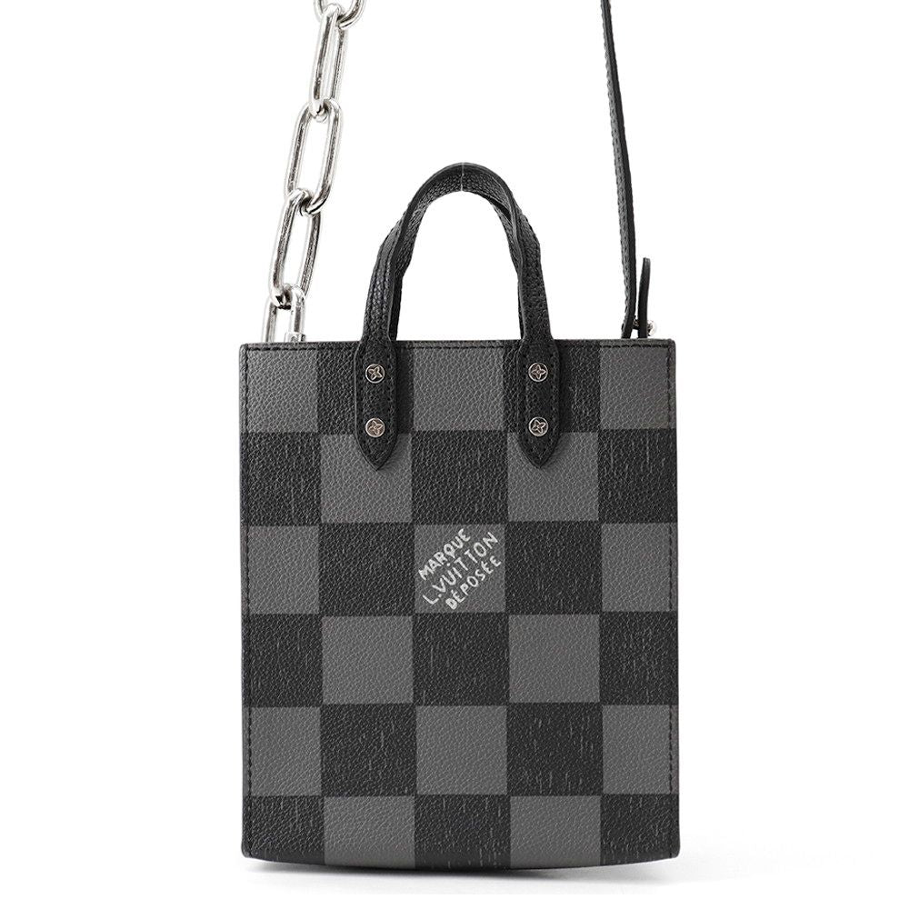 Louis Vuitton Handbag Damier Checkerboard Sac Plat XS 2-Way Black