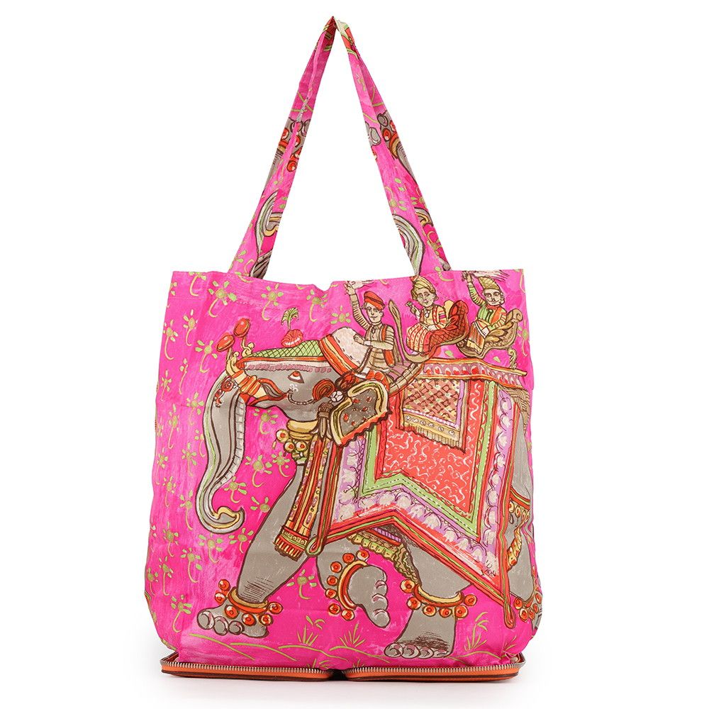 Hermes Eco Bag Silky Pop Orange Multicolor Silver Buffalo Skipper Silk Foldable