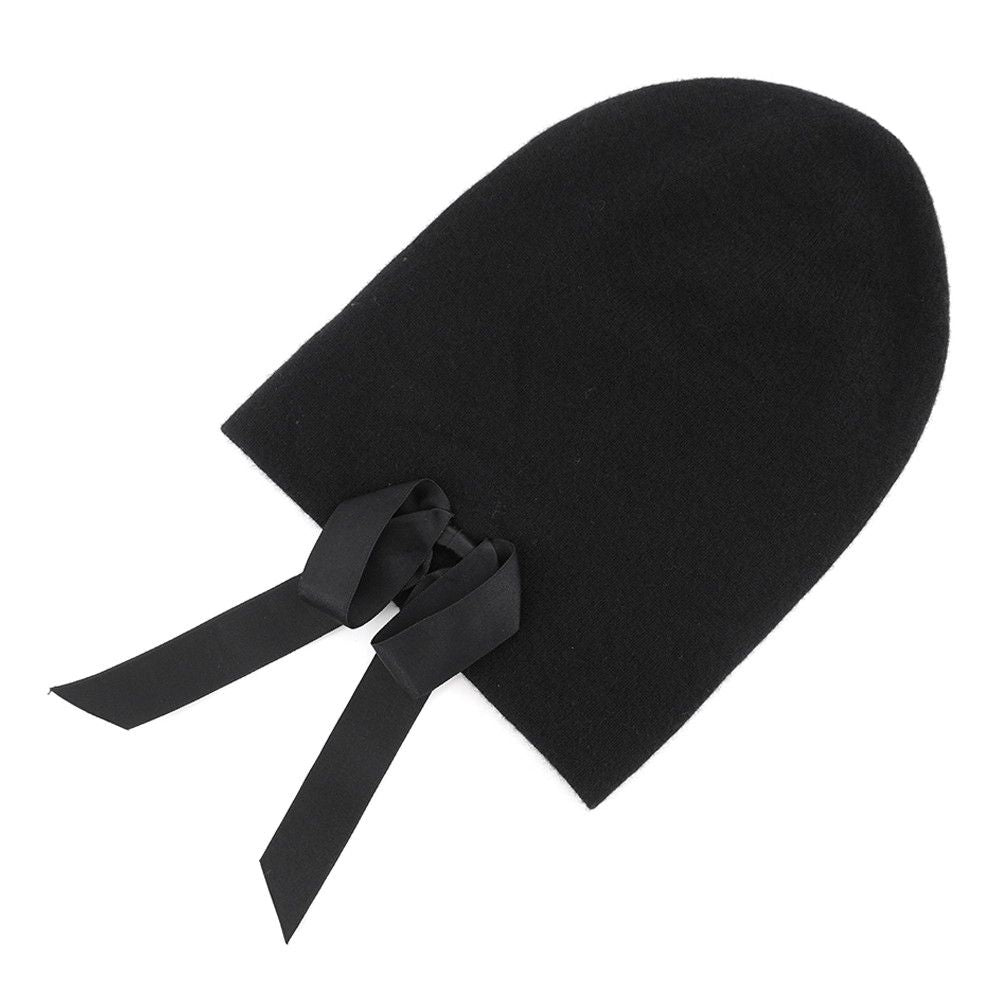 Chanel Knit Hat Ribbon CC Logo Cashmere Hat Black — view 3
