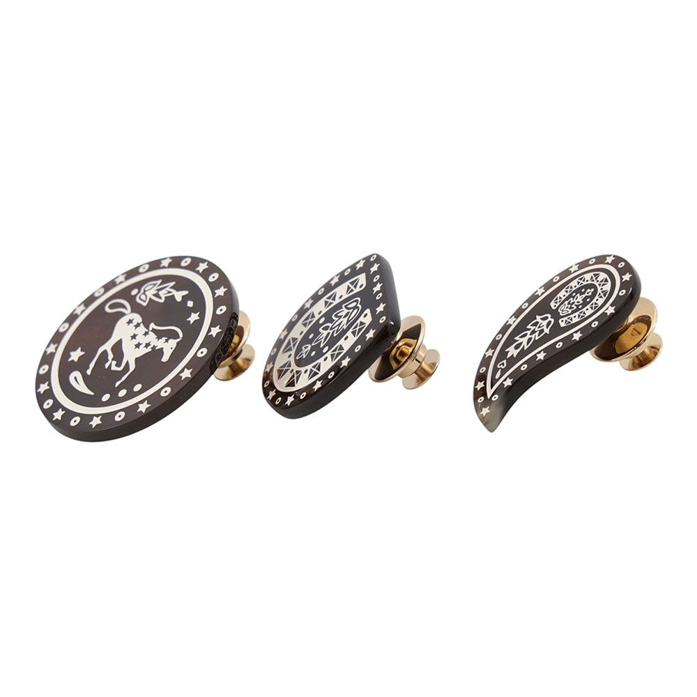 Hermes Pin Badge 3 Point Set Cheval de Cour Buffalo Horn — view 2
