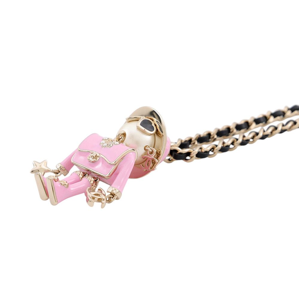 Chanel Necklace CC Logo Gabrielle Faux Pearl Leather Metal — view 2