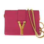 Saint Laurent Classic Y-line Satchel Small 2-Way Pink Leather Chain Shoulder Bag