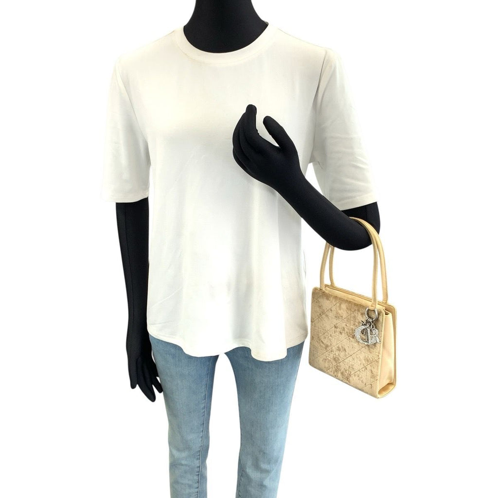 Dior Lady Dior Velvet Cannage Beige Silver Handbag — view 7