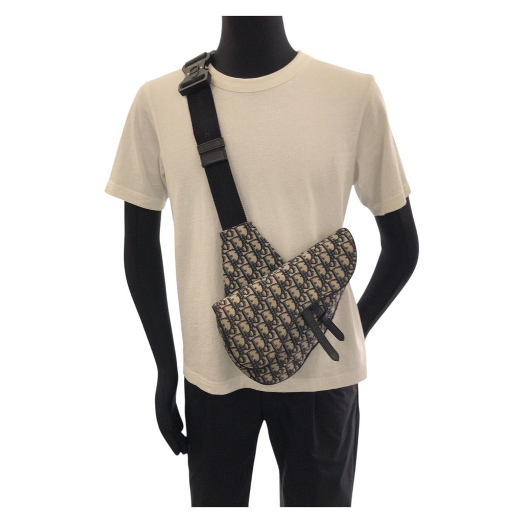 Dior Oblique Saddle Navy Black Silver Canvas Leather Belt Bag — view 7