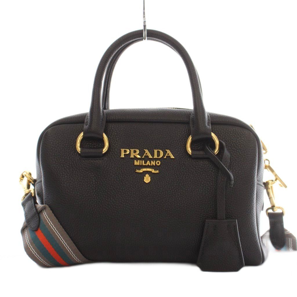 Prada Vitello Phenix Phoenix Leather 2-Way Handbag Shoulder Logo Black