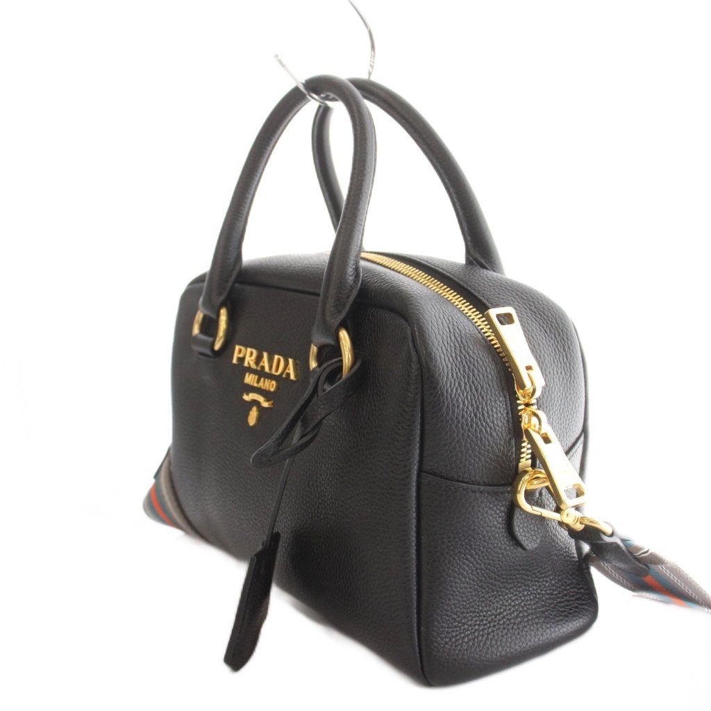 Prada Vitello Phenix Phoenix Leather 2-Way Handbag Shoulder Logo Black — view 2