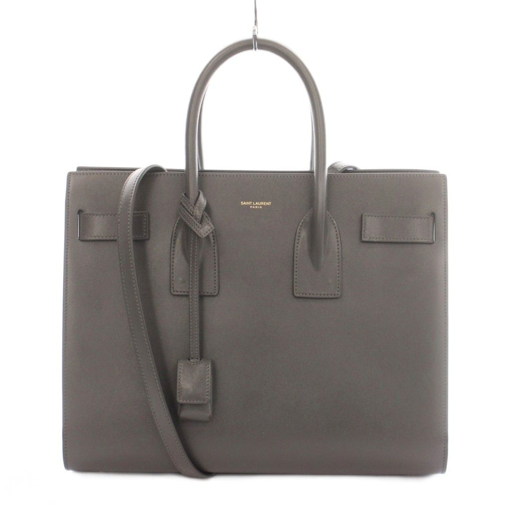 Saint Laurent Paris Sac de Jour 2-Way Hand Shoulder Bag Leather Logo Solid Dark