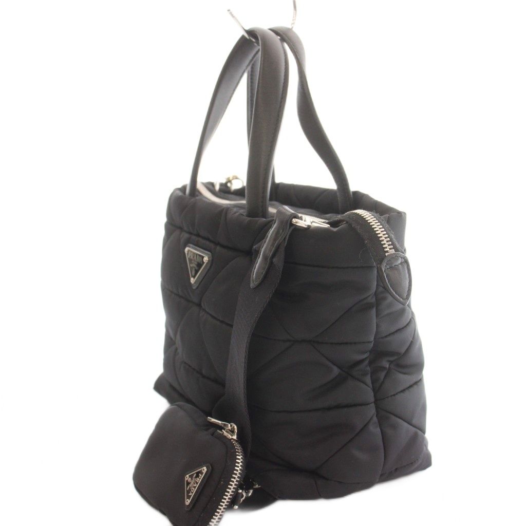 Prada Small Padded Re-Nylon Tote Bag 2-Way Hand Shoulder Nylon Triangle Plate — view 2