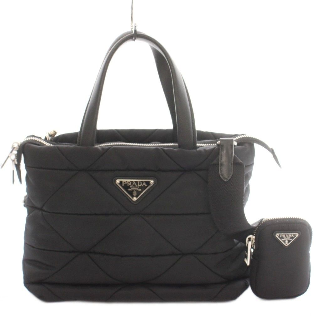Prada Small Padded Re-Nylon Tote Bag 2-Way Hand Shoulder Nylon Triangle Plate