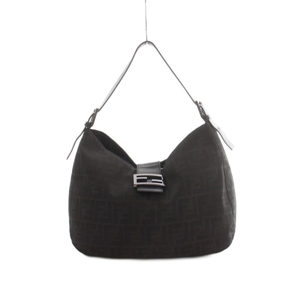 Fendi Zucca Pattern Bag Canvas Leather Black