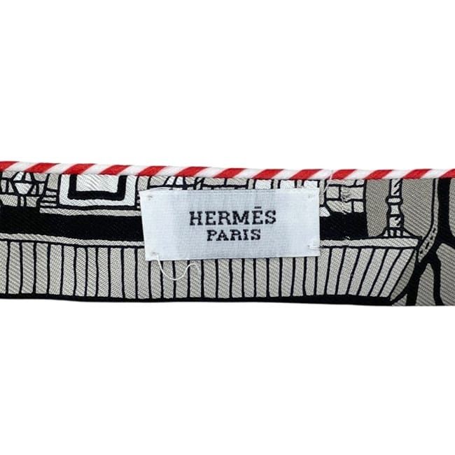 Hermes Ribbon Scarf Twilly Doll Candy Paris Station Silk Gray — view 4