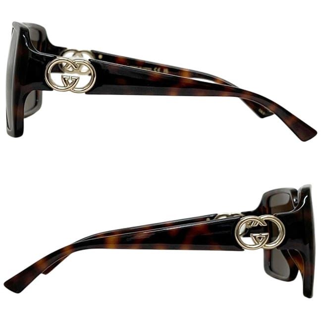 Gucci Sunglasses Interlocking G Acetate Brown Side Logo Square Lens Eyewear — view 2