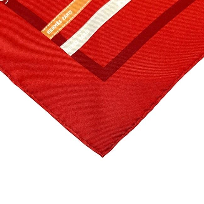 Hermes Scarf Pointe Triangle Boldic Ribbon Silk Red — view 4