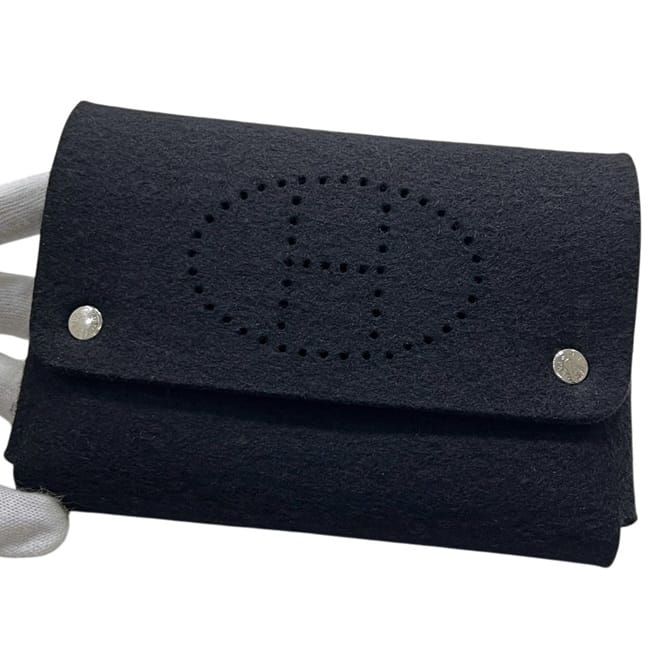 Hermes Pouch Etui Cartes GM Felt Noir Black Perforated H Logo — view 8