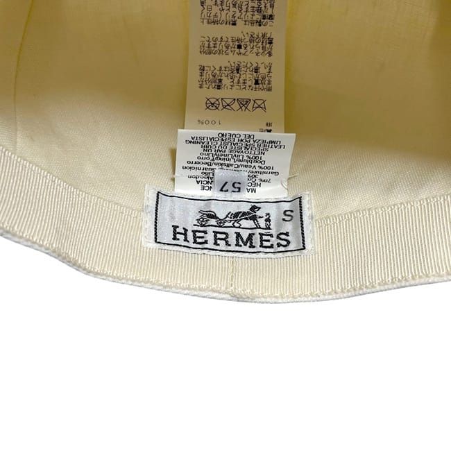 Hermes Newsboy Cap Hat 57 Cotton Linen White — view 7