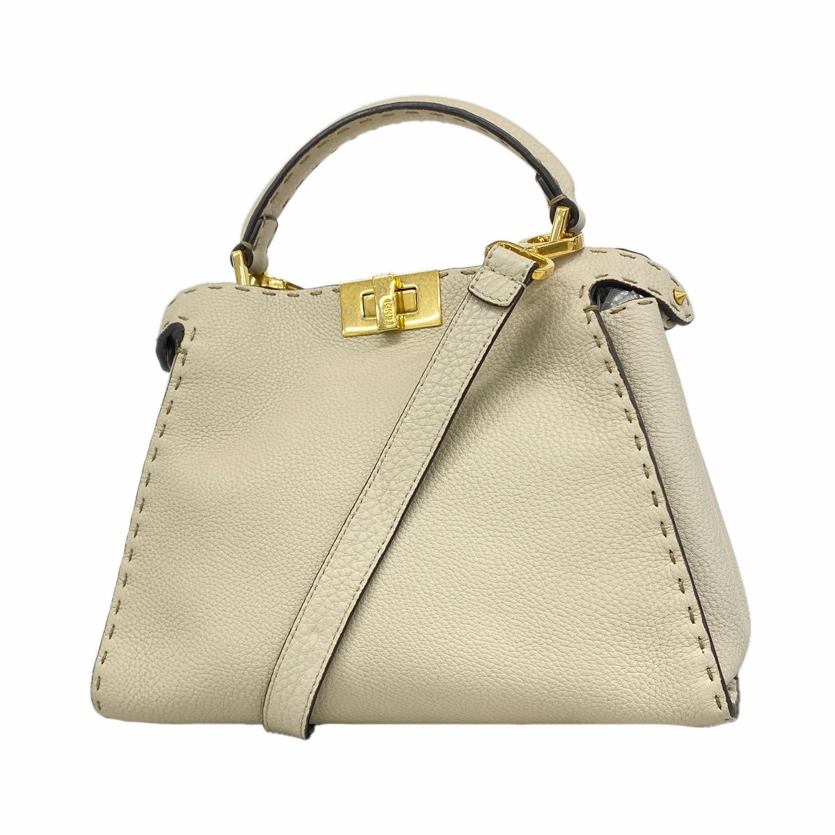 Fendi Handbag Selleria Peekaboo Essential Leather Beige Gold 2-Way Bag
