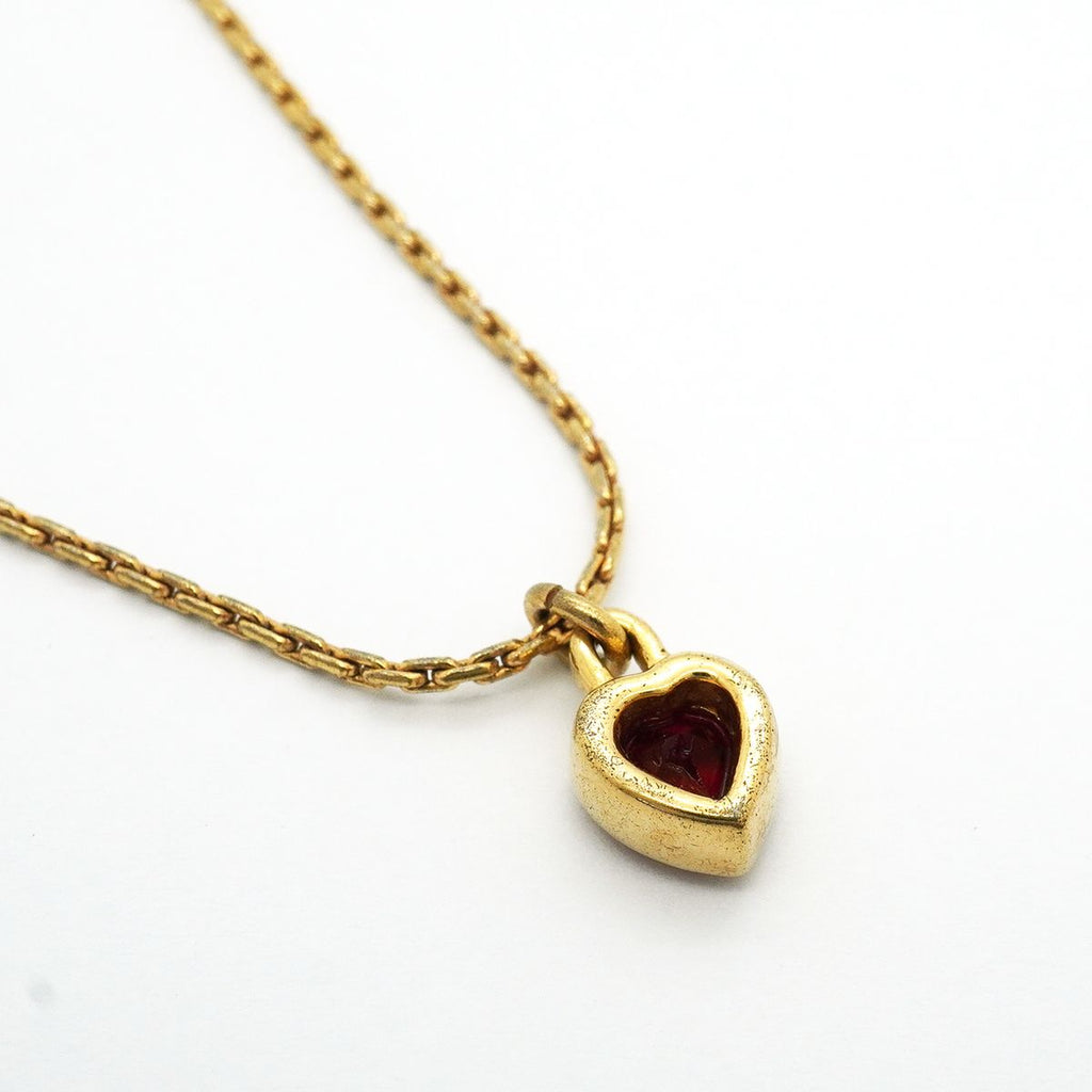 Dior Necklace Heart Motif Gold Plated Color Stone Red — view 2