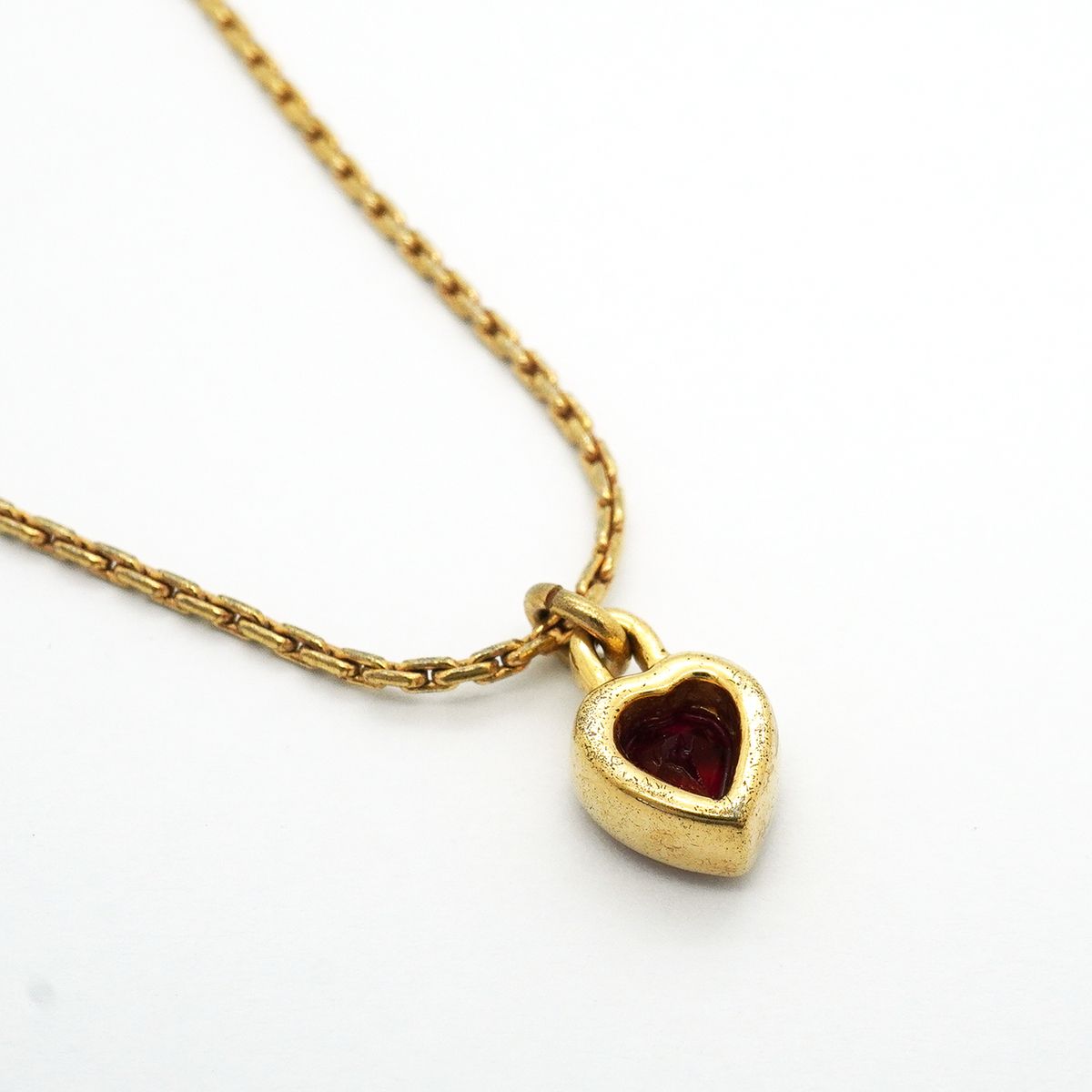 Dior Necklace Heart Motif Gold Plated Color Stone Red — view 2