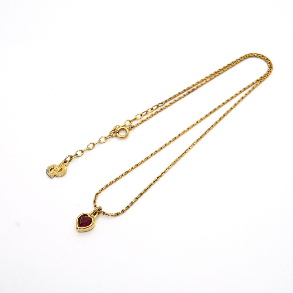 Dior Necklace Heart Motif Gold Plated Color Stone Red — view 3