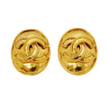 Chanel Earrings Vintage CC Logo Oval Gold Plated