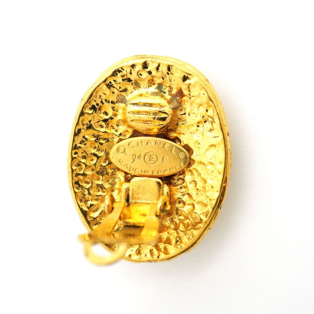 Chanel Earrings Vintage CC Logo Oval Gold Plated — view 4