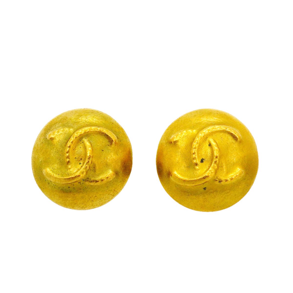 Chanel Earrings Vintage CC Logo Round Circle Gold Plated