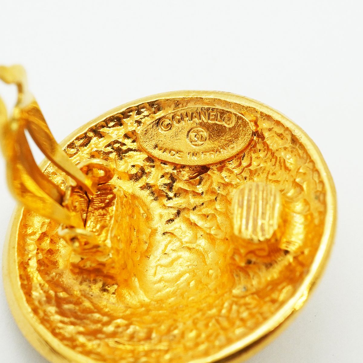 Chanel Earrings Vintage Logo Round Circle Gold Plated — view 4