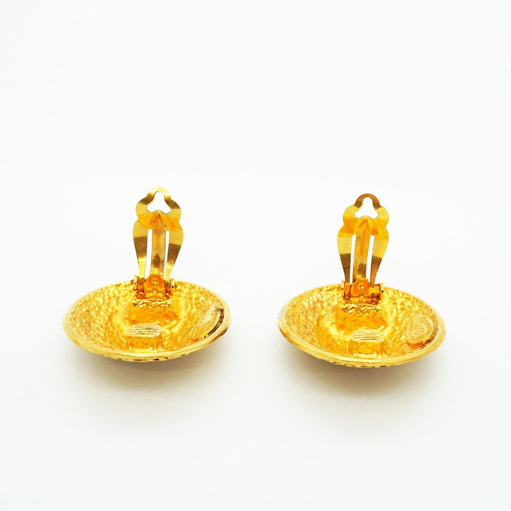 Chanel Earrings Vintage Logo Round Circle Gold Plated — view 7