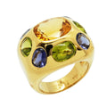 Chanel Ring Baroque 18K Yellow Gold Multi Stone Blue Green Orange