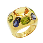 Chanel Ring Baroque 18K Yellow Gold Multi Stone Blue Green Orange
