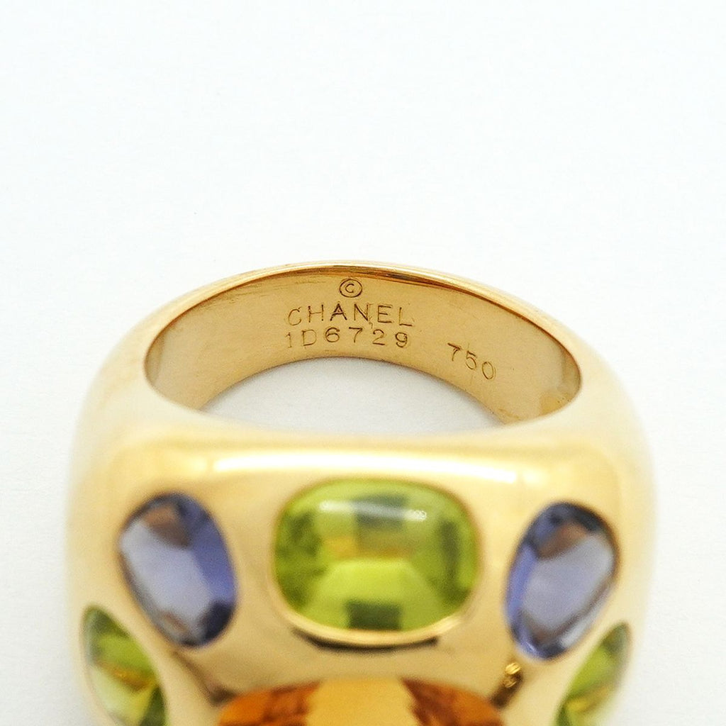 Chanel Ring Baroque 18K Yellow Gold Multi Stone Blue Green Orange — view 4