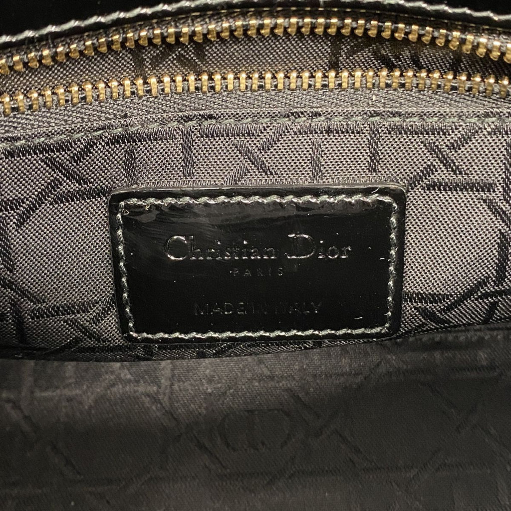 Dior Handbag Cannage Lady Patent Black Gold 2-Way Bag — view 5