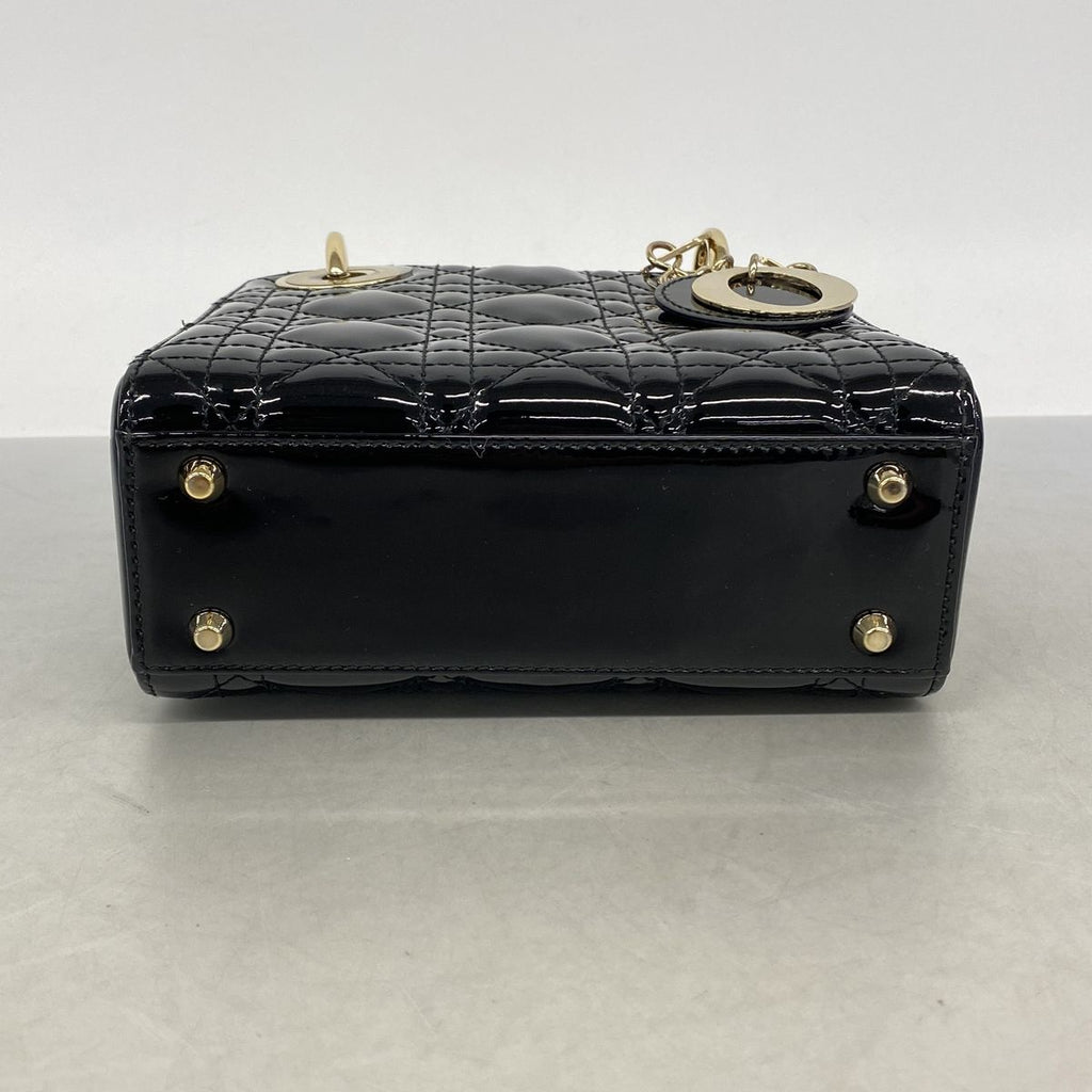 Dior Handbag Cannage Lady Patent Black Gold 2-Way Bag — view 3