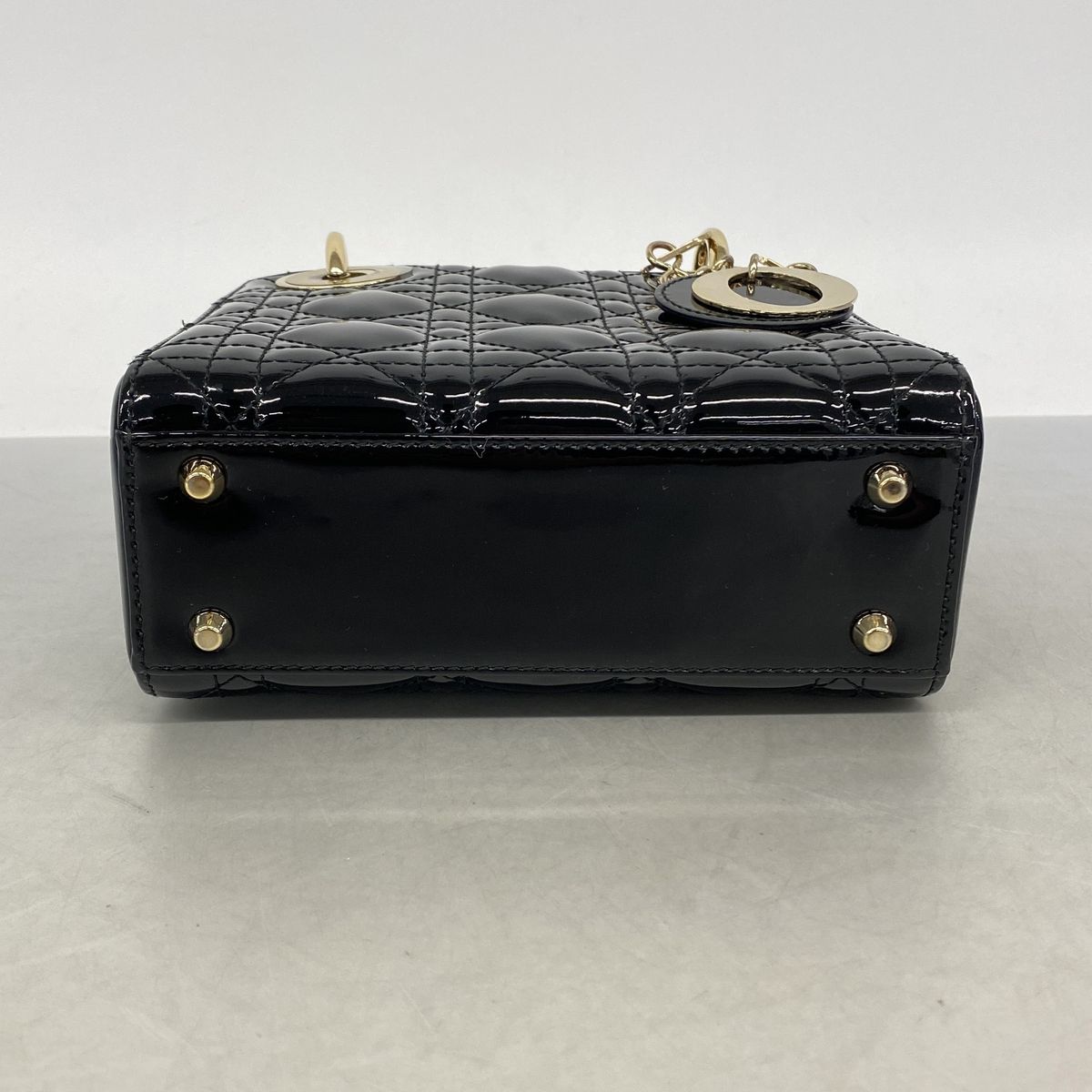 Dior Handbag Cannage Lady Patent Black Gold 2-Way Bag — view 3
