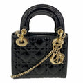 Dior Handbag Cannage Lady Patent Black Gold 2-Way Bag
