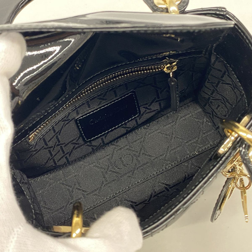 Dior Handbag Cannage Lady Patent Black Gold 2-Way Bag — view 4