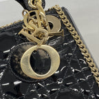 Dior Handbag Cannage Lady Patent Black Gold 2-Way Bag — view 6