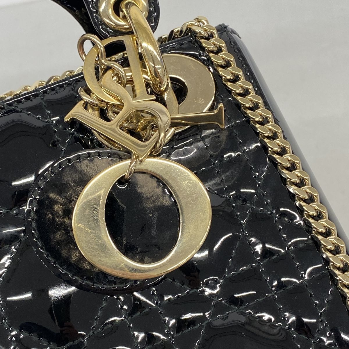 Dior Handbag Cannage Lady Patent Black Gold 2-Way Bag — view 6