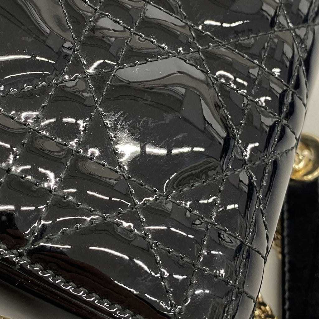 Dior Handbag Cannage Lady Patent Black Gold 2-Way Bag — view 7