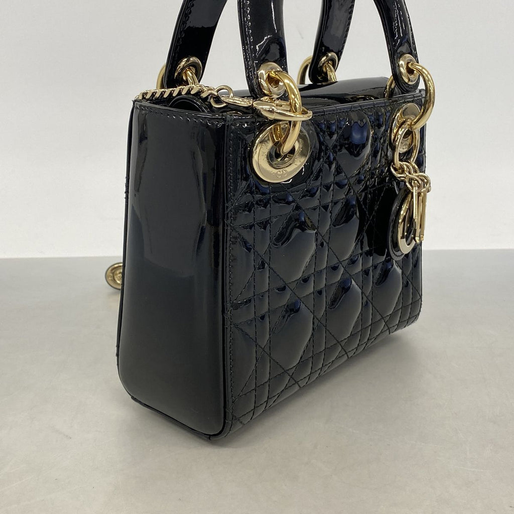 Dior Handbag Cannage Lady Patent Black Gold 2-Way Bag — view 2