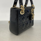 Dior Handbag Cannage Lady Patent Black Gold 2-Way Bag — view 2