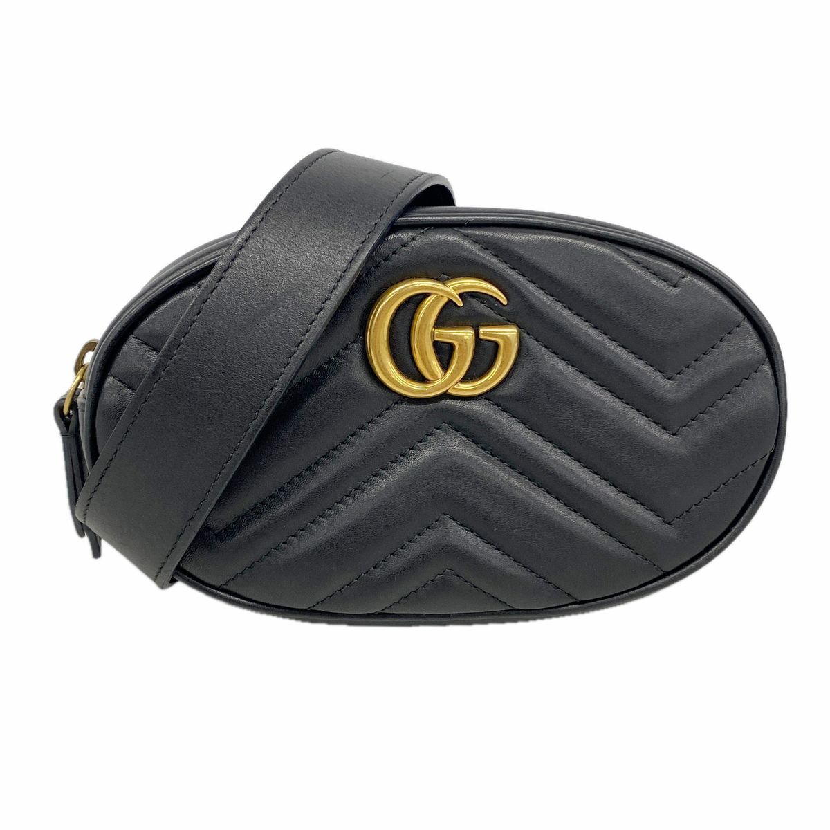 Gucci Waist Bag GG Marmont Leather Black Gold