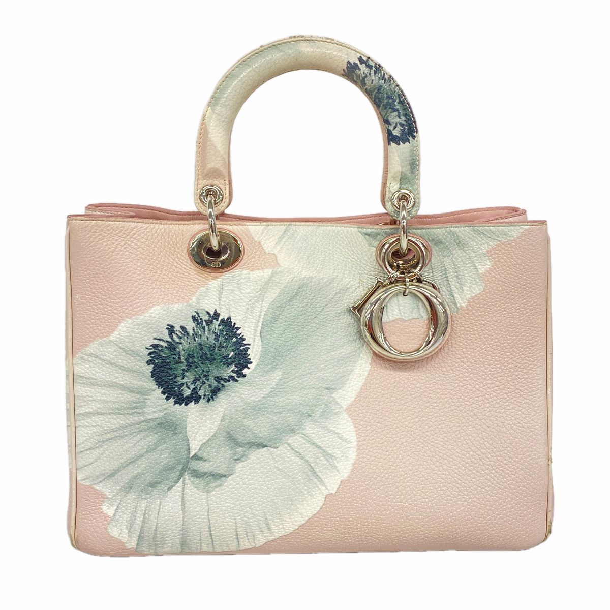 Dior Handbag Lady Diorissimo Leather Pink Gray Silver