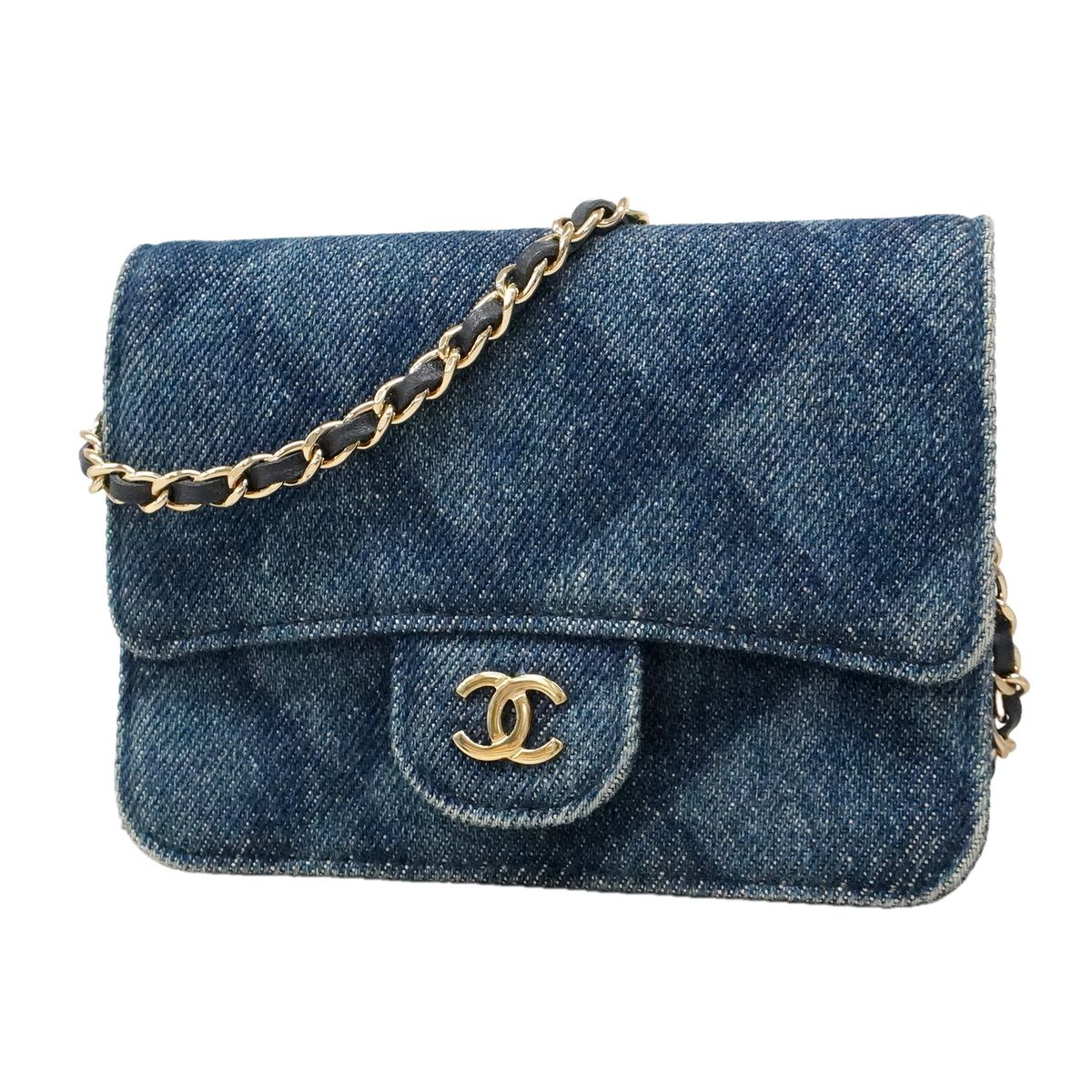 Chanel Waist Bag Quilted Denim Blue Champagne Gold