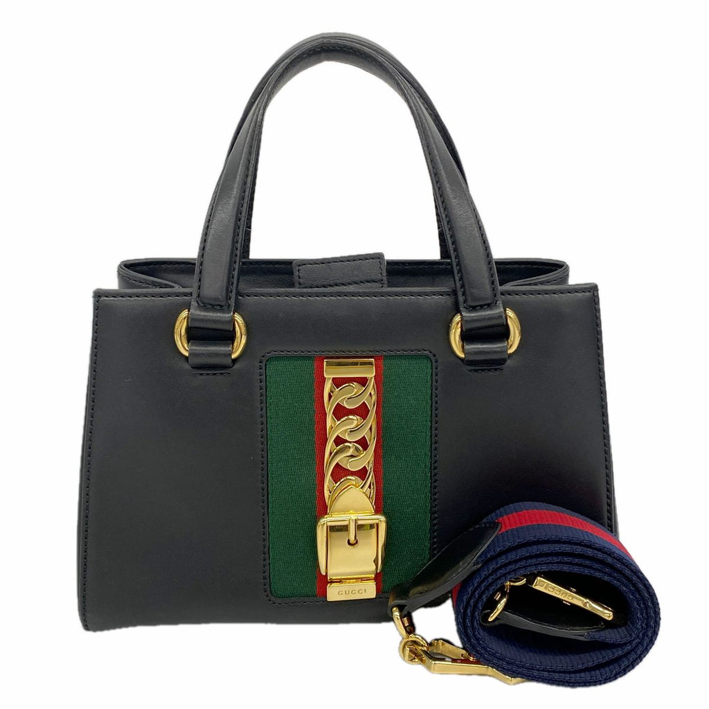 Gucci Handbag Sylvie Leather Black Gold 2-Way Bag