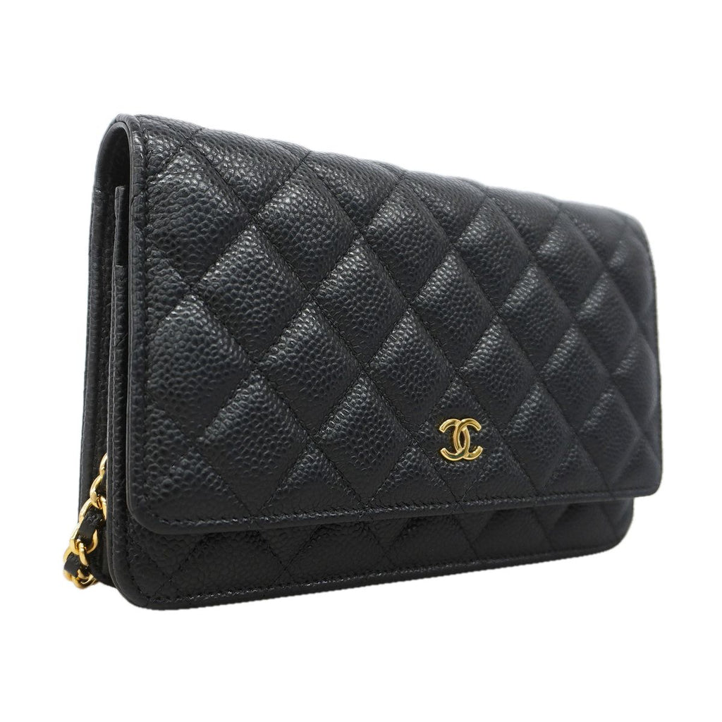 Chanel Wallet on Chain Quilted Caviar Leather Black Gold Shoulder Bag — view 2