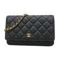 Chanel Wallet on Chain Quilted Caviar Leather Black Gold Shoulder Bag