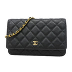 Chanel Wallet on Chain Quilted Caviar Leather Black Gold Shoulder Bag