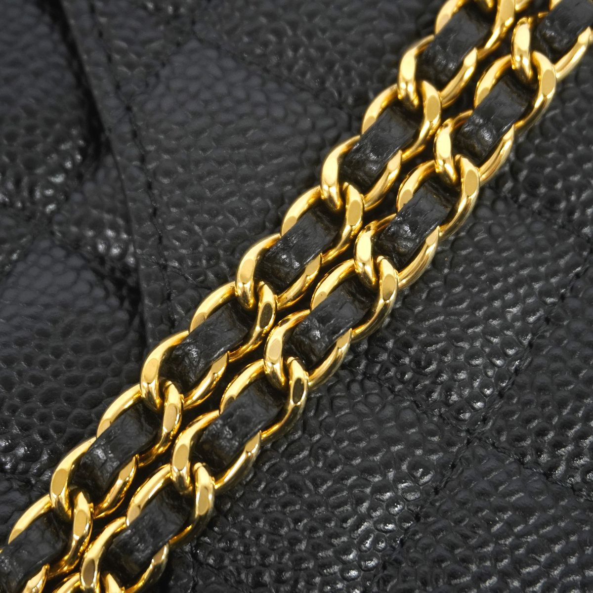 Chanel Wallet on Chain Quilted Caviar Leather Black Gold Shoulder Bag — view 7